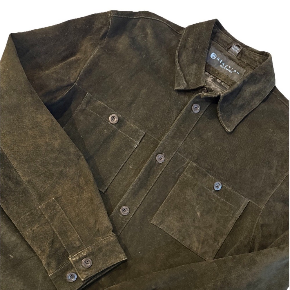 Vintage Kenneth Cole Reaction Suede Leather Jacket Mens L Black Button Up Indie